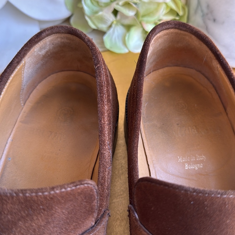 Bruno Magli Ken Lug Sole Penny Loafer in Chestnut Suede | Bologna Construction - Picture 9 of 16